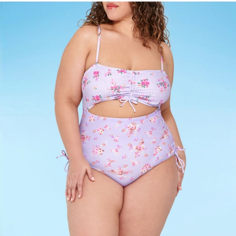 Decree Womens Textured Floral Monokini One Piece Swimsuit